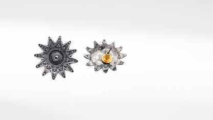 Sun Flower Design Silver Earrings