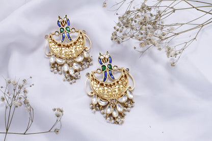 Gold Plated Crescent Moon Kundan  Earring