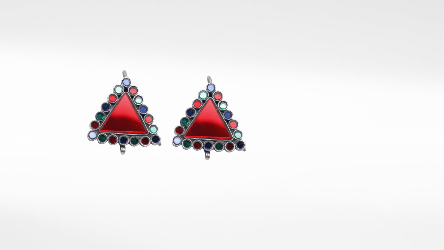 Triangle Shape Hand Painted Silver Dangle Earring