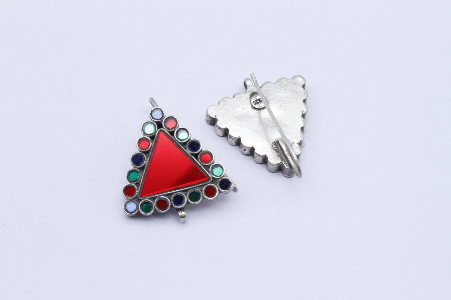 Triangle Shape Hand Painted Silver Dangle Earring