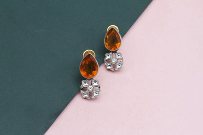 Orange Hydro Oval Shape Silver Earring