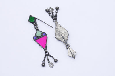 Hand Painted Silver Dangle Earring