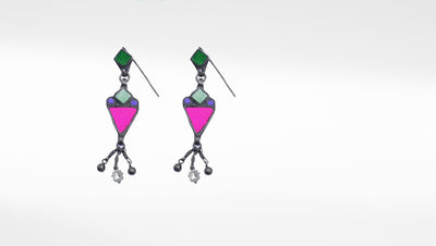 Hand Painted Silver Dangle Earring