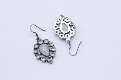 Moon Stone & Semi Aqua Studded Silver Earring