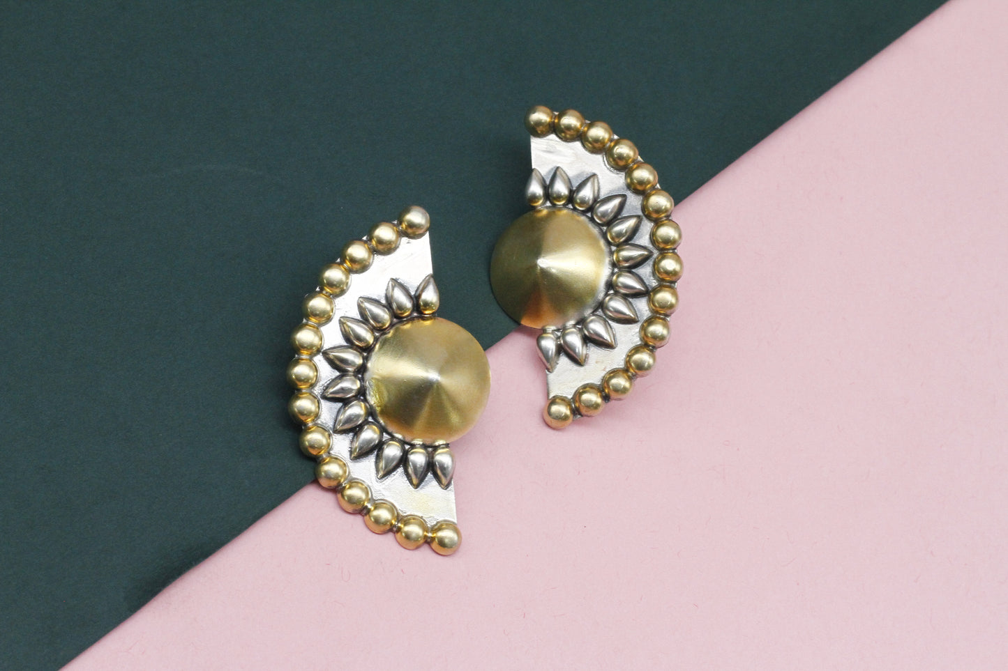 Half Round Gold Plated Silver Earring