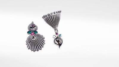 Most Attractive Gemstone Studded Dome Shaped  Silver Jhumka Earrings
