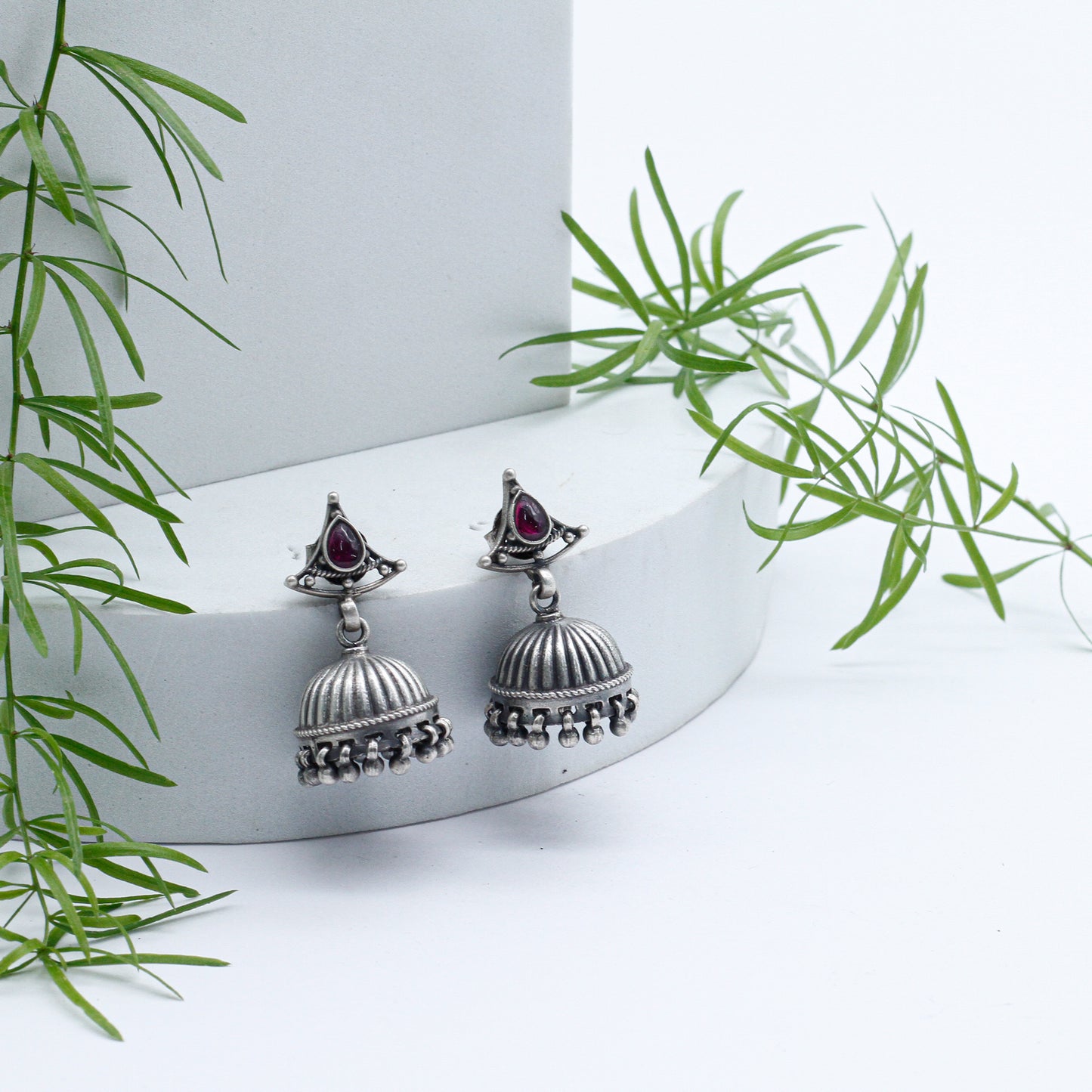 Dazzling Studded Stone Silver Jhumka