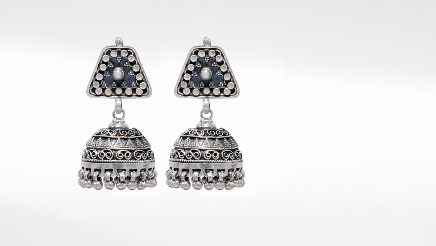 Silver Jhumka Indian Ethnic Handcrafted Earrings
