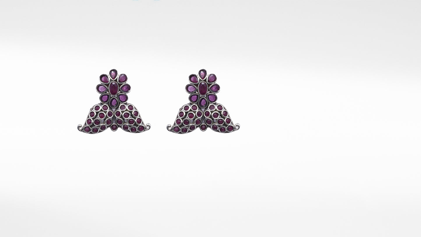 Floral Design Silver Earring With Pink Hydro