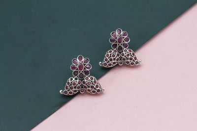 Floral Design Silver Earring With Pink Hydro