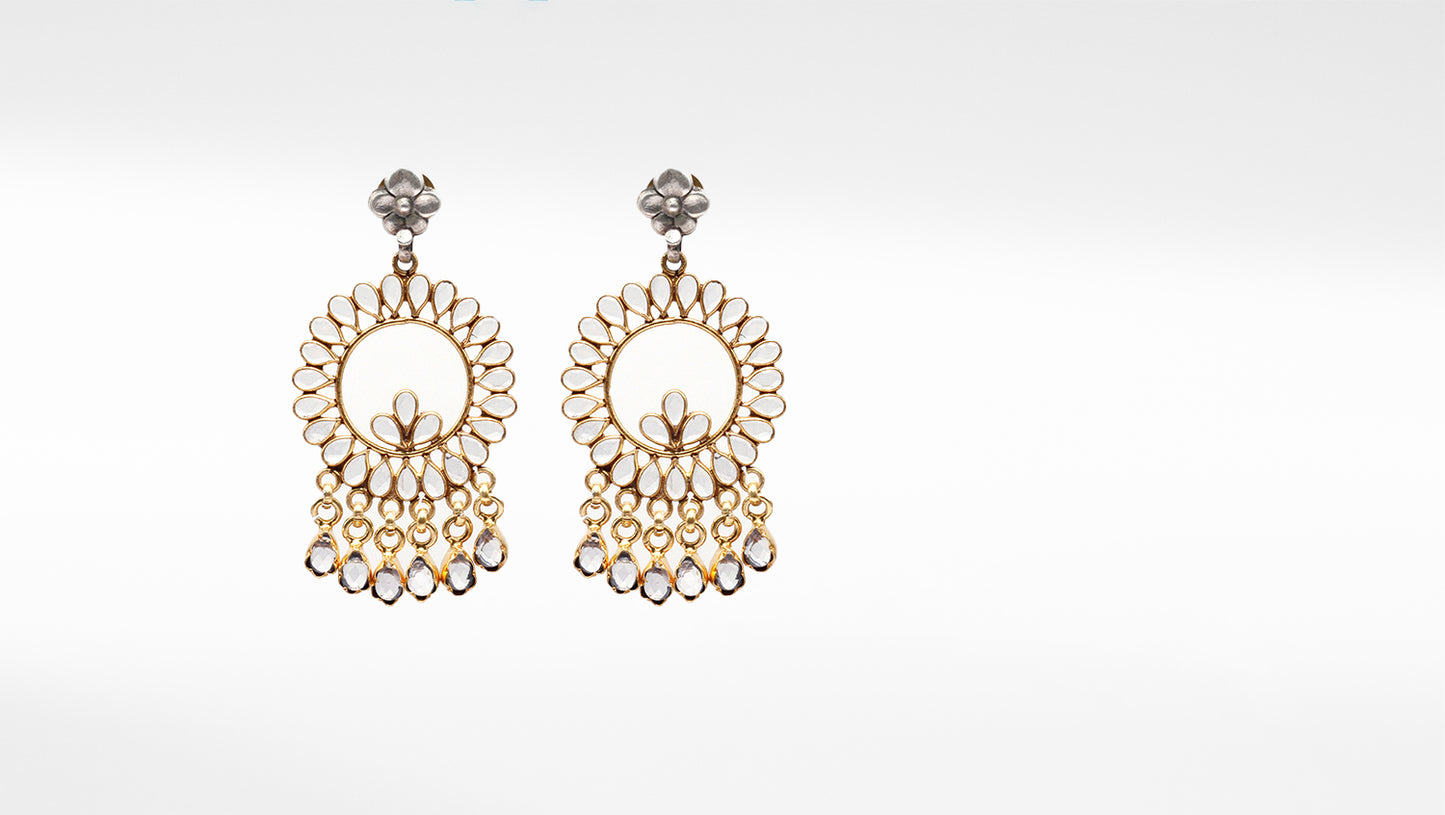 Floral Design Silver Handcrafted Earring With Gold Plated  Ghungroo