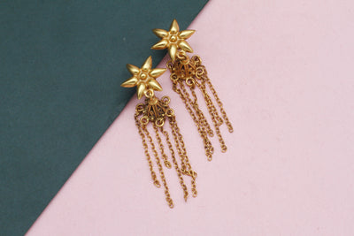 Unique flower pattern golden tone silver Earring