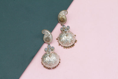 Antique Designed Handmade Drop Silver Jhumka