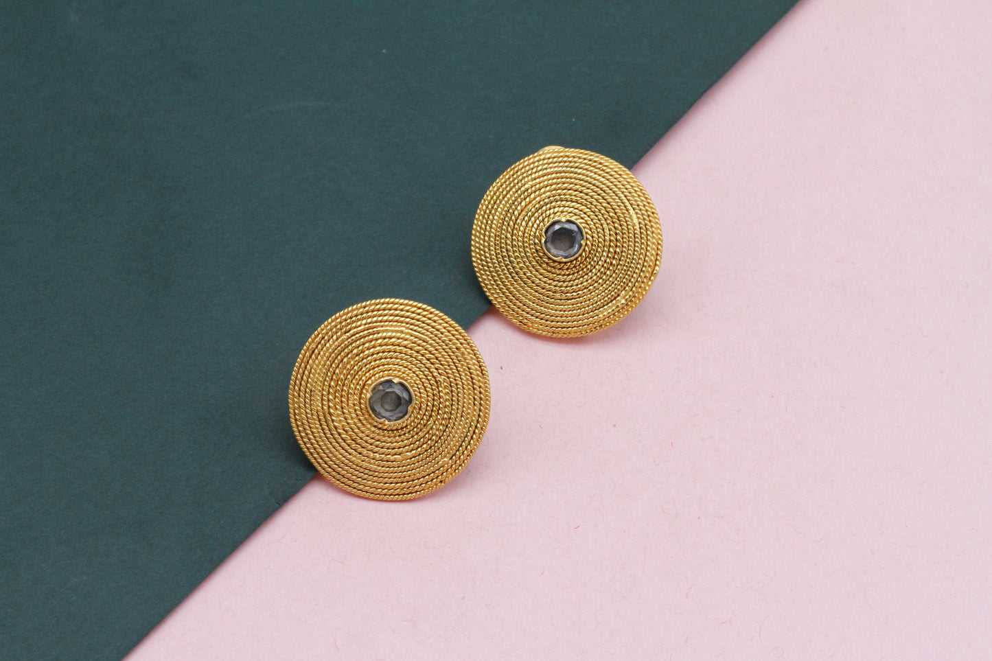 Round Shape Gold Plated Silver Earring