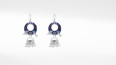 Handcrafted Silver dangle jhumka Earring with hanging pearls