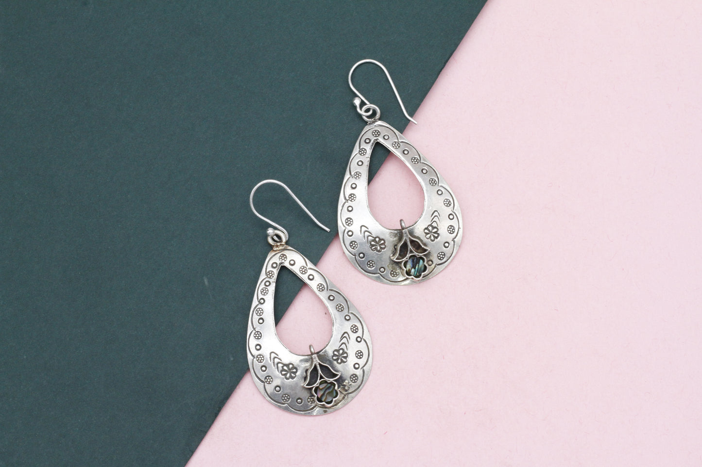 Handcrafted Ovel shape Silver hanging Earring