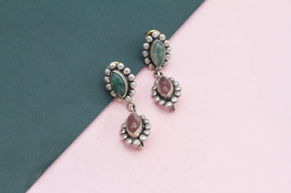 Handcrafted Silver Earring With Rose Quartz Gemstone
