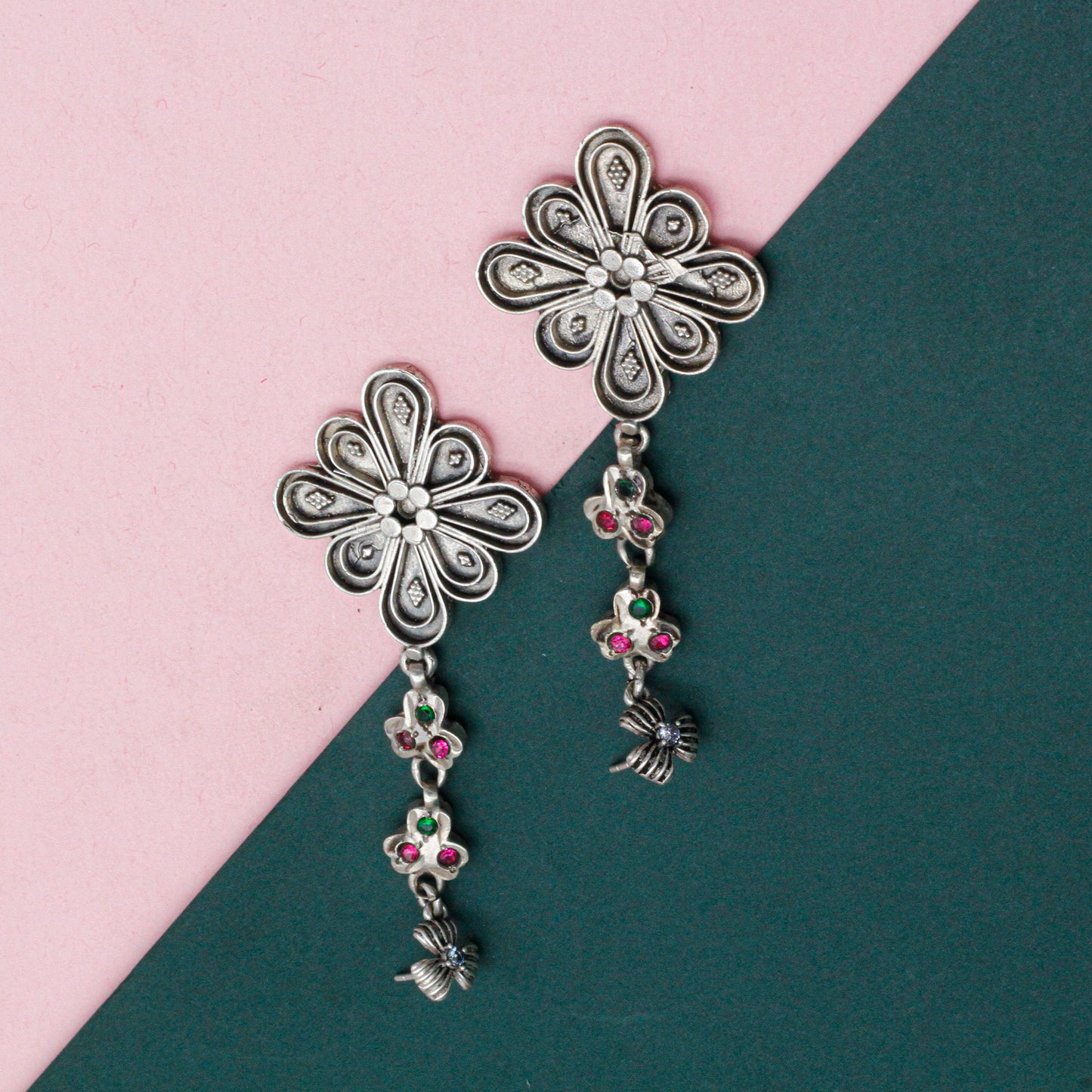 Floral Design Silver Earring