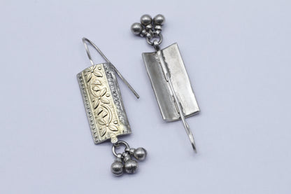 Flat Rectangular Gold Plated Silver Earring