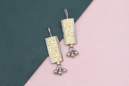 Flat Rectangular Gold Plated Silver Earring