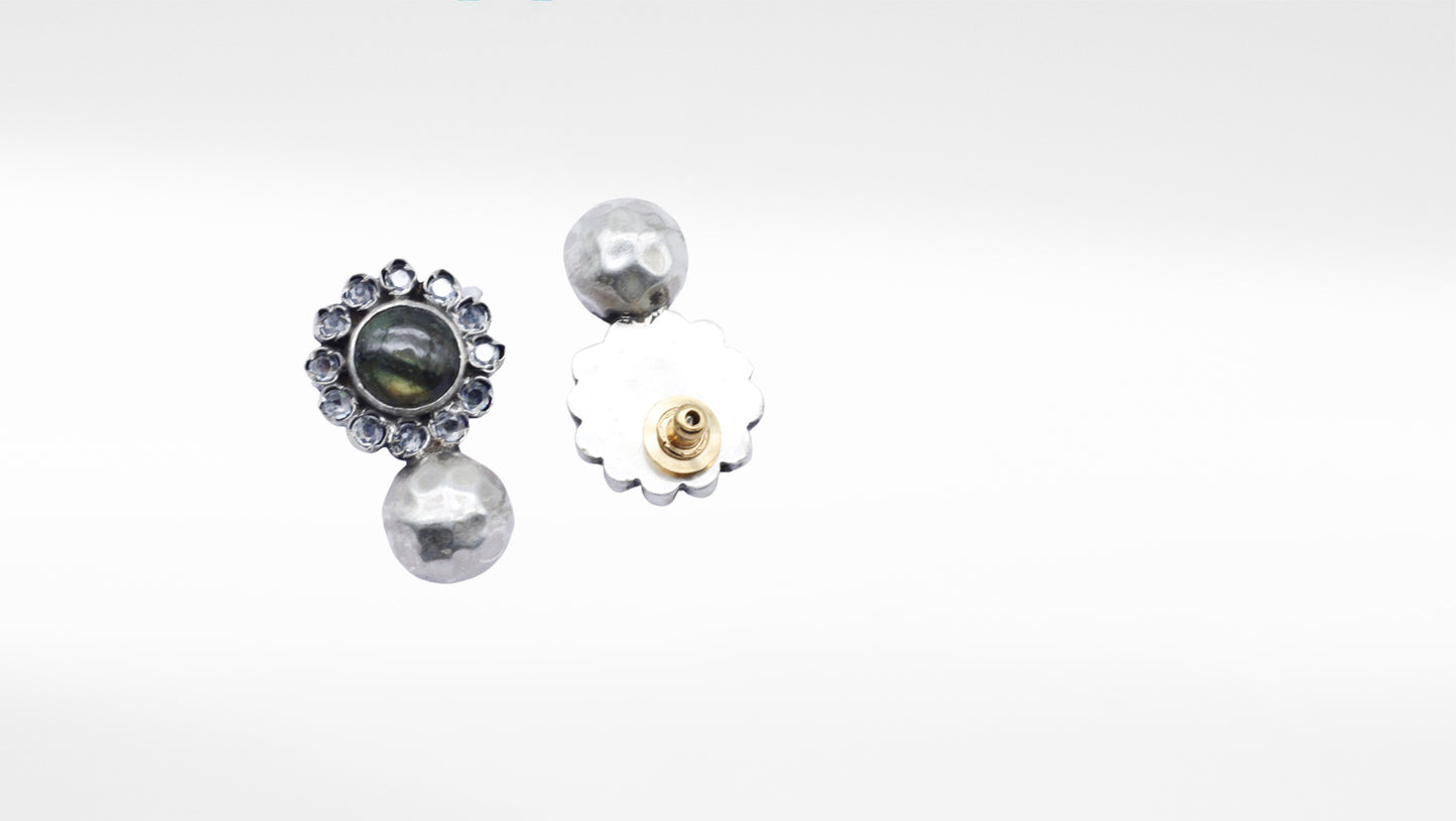 Silver Handcrafted  Labradorite Floral Design Earrings