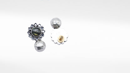 Silver Handcrafted  Labradorite Floral Design Earrings
