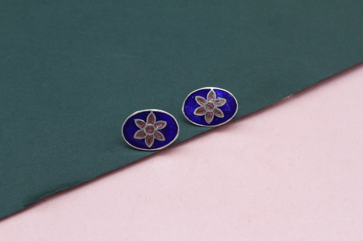 Unique Round Shape Blue silver Studs