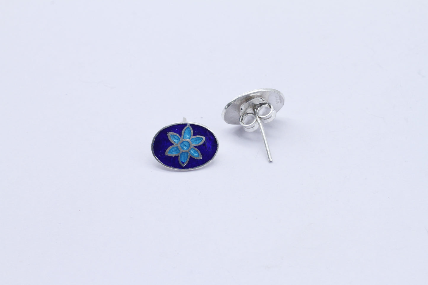 Unique Round Shape Blue silver Studs