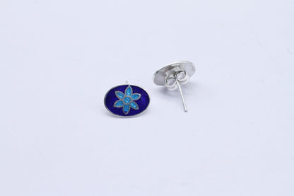 Unique Round Shape Blue silver Studs