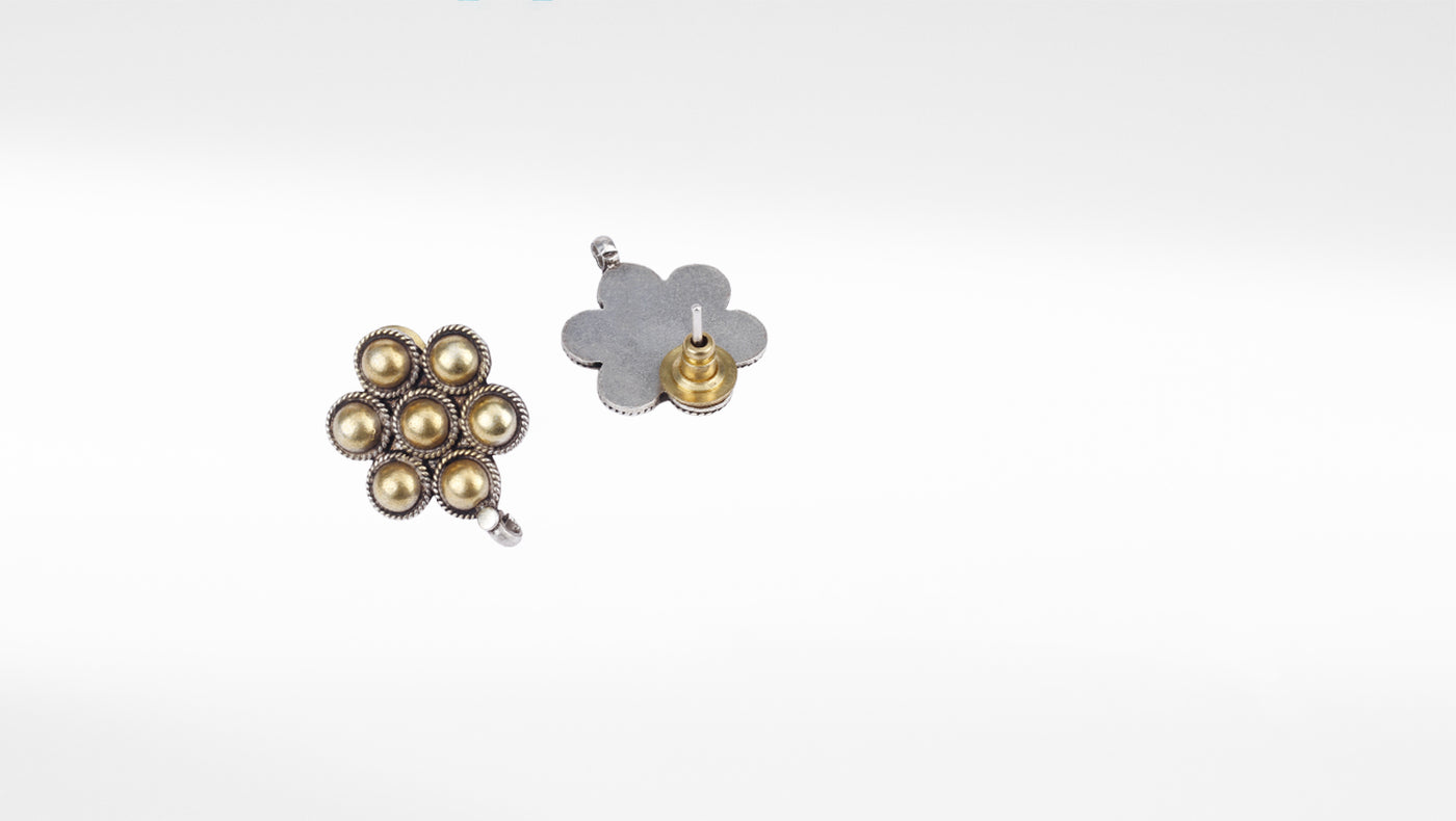 Flower Design Golden Silver Earring