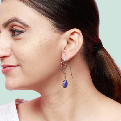 Silver spiral hanging gemstone dangle earring