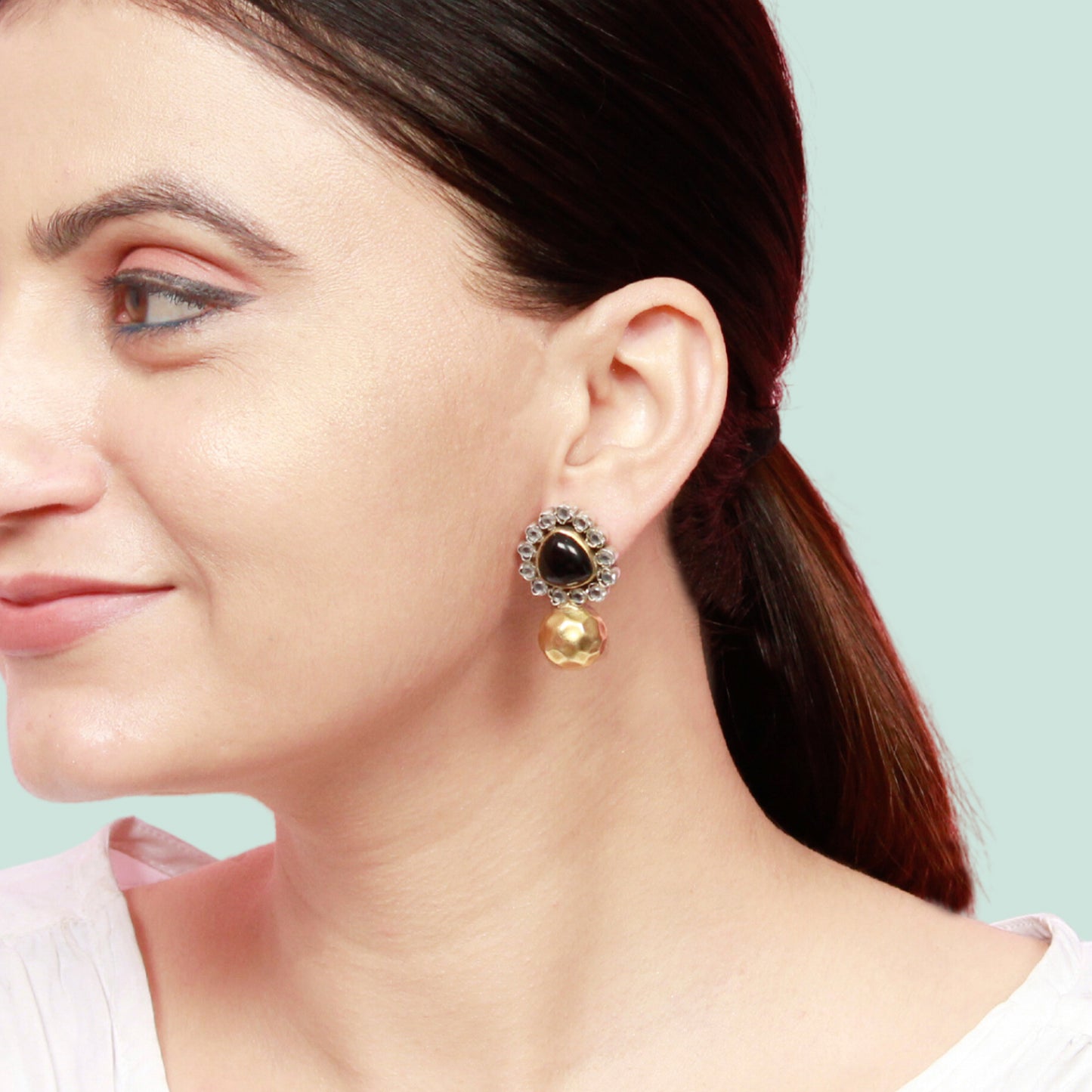 Black Gemstone Studded Silver Stud Earring