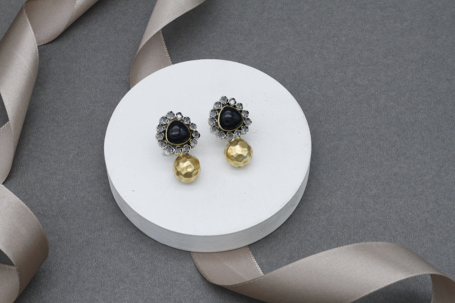 Black Gemstone Studded Silver Stud Earring