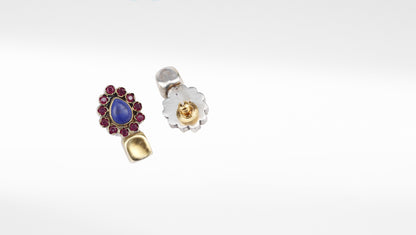 Ruby and Lapis Gemstone Studded Silver Earring