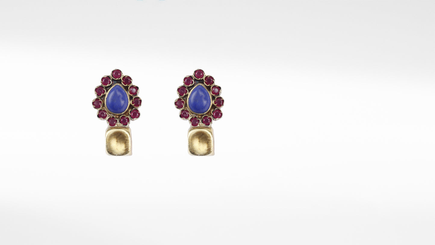 Ruby and Lapis Gemstone Studded Silver Earring