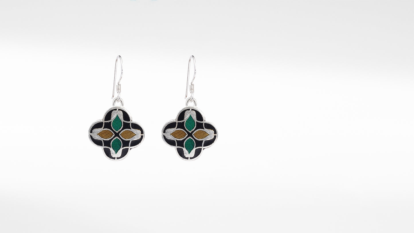 Hand Painted Silver Designer Dangle Earring