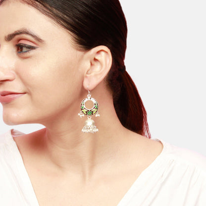 Handcrafted Silver dangle Jhumka earring with hanging pearls