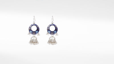 Meenakari dangler earring jhumka with hanging pearls