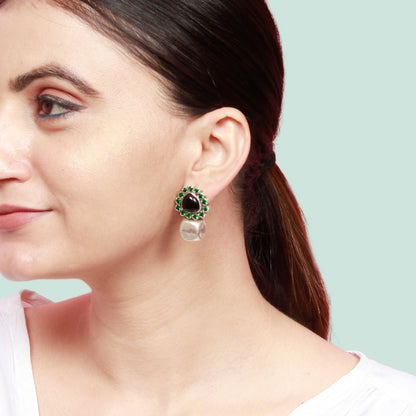 Handcrafted Silver Earring Studded With Onyx Gemstone