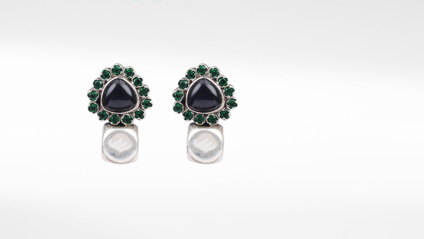 Handcrafted Silver Earring Studded With Onyx Gemstone