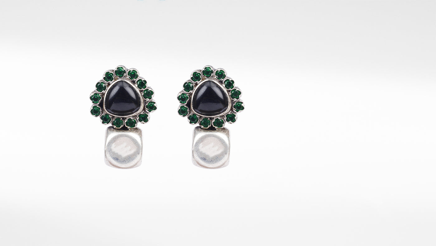 Handcrafted silver earring studded with onyx gemstone