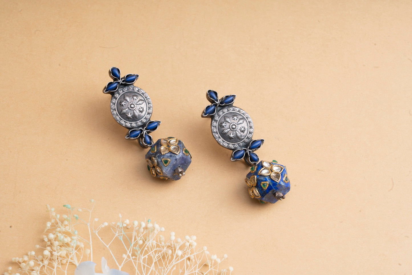 Lapis handcrafted silver unique design Earring