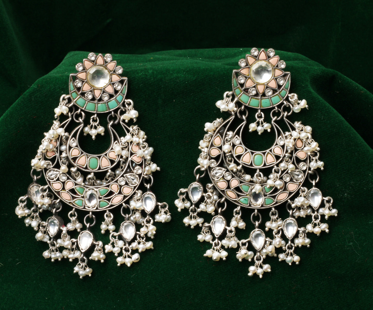 Silver Milia Kundan Earrings