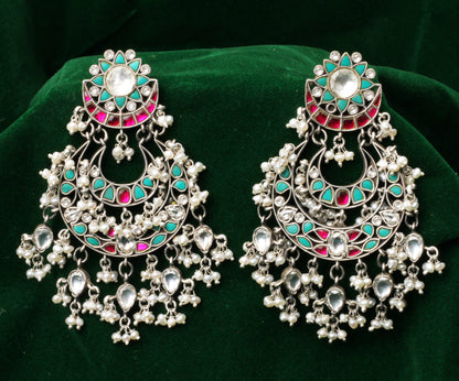 Silver Isha Kundan Earrings