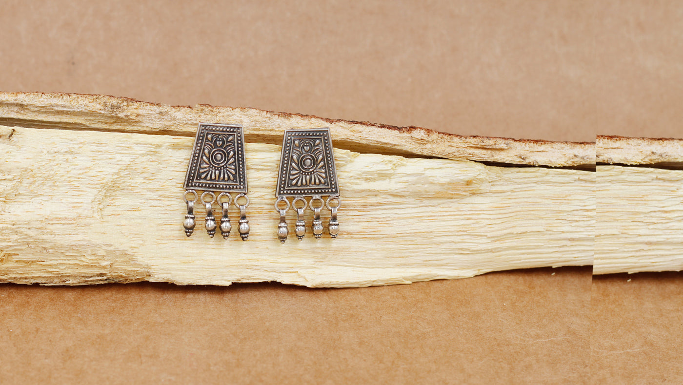 Silver Oxidized Earring With Hanging Gunghroo