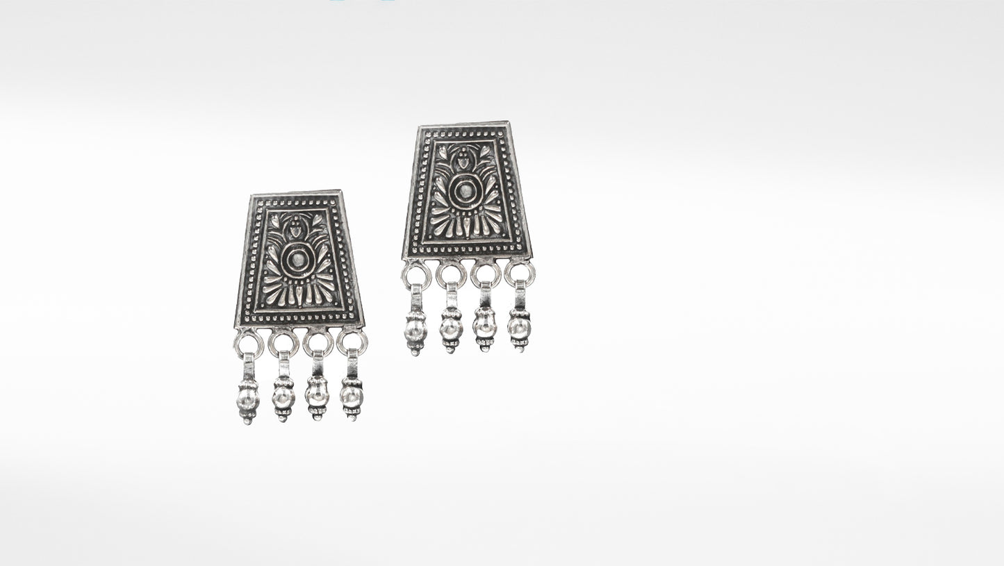 Silver Oxidized Earring With Hanging Gunghroo