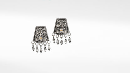 Silver Oxidized Earring With Hanging Gunghroo