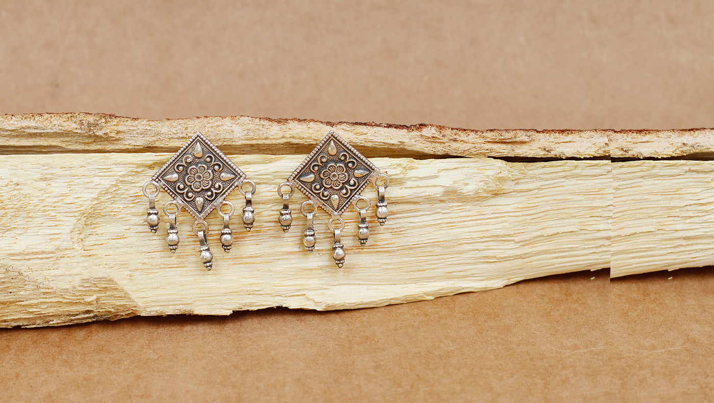Oxidized Silver Stud with Hanging Ghunghroo