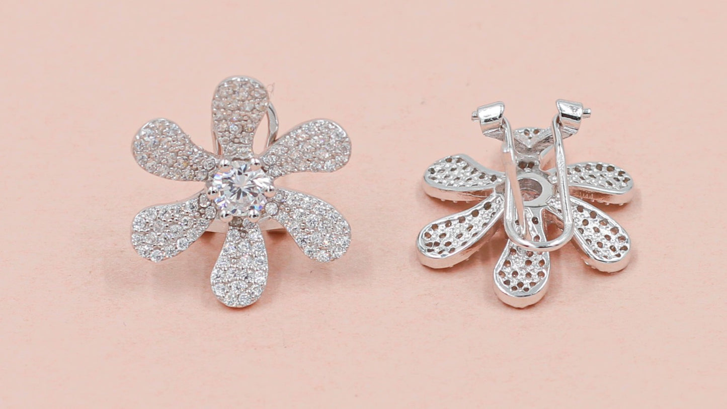 Enchanted Garden Silver CZ Floral Earrings