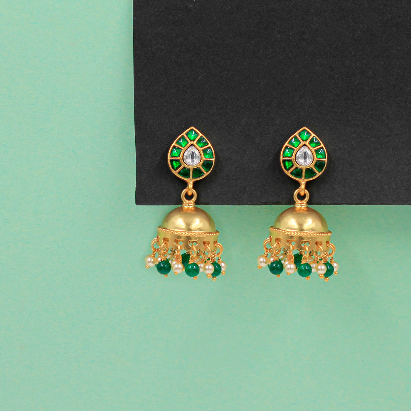 Jhumki Earrings with a Touch of Gold Polish